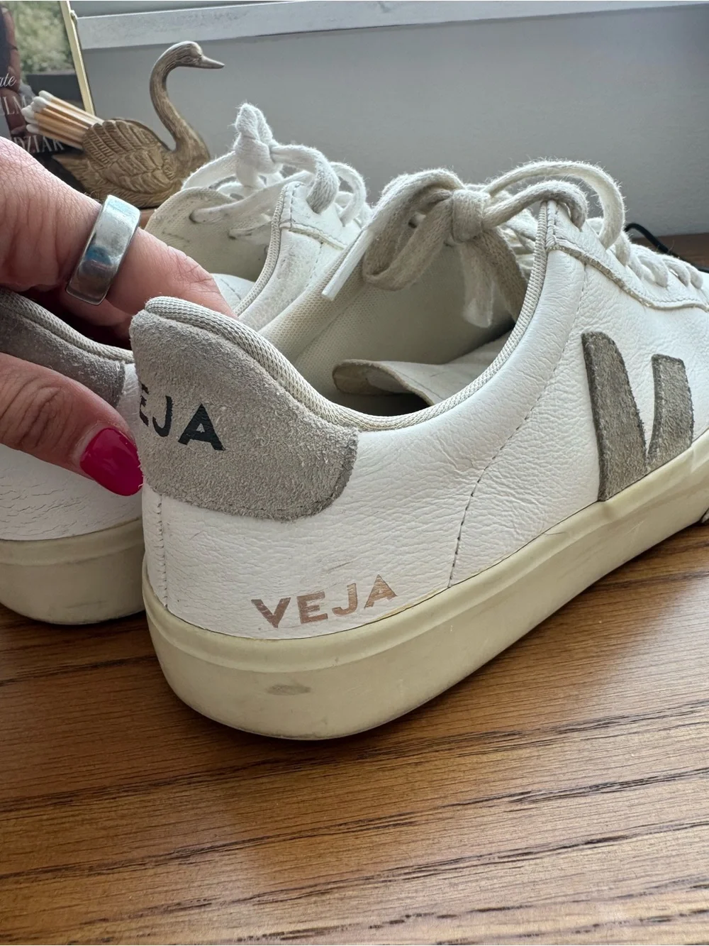 Veja Women’s Low-Top Sneakers in White with Gray Accent